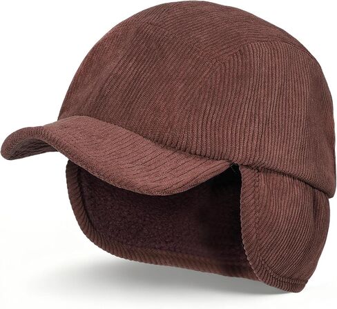 CLAPE Winter Ear Flap Hat for Men, Soft Corduroy Short Brim Baseball Cap with Shapeable Visor for Cold Weather in Saudi Arabia