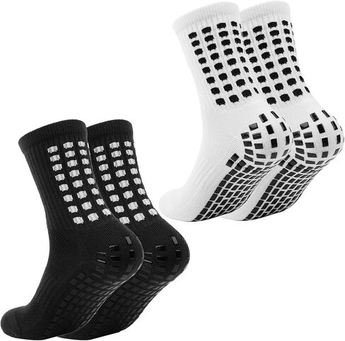 2/6 Pairs Kids Grip Soccer Socks Cushioned Non Slip Grippy Youth Football Basketball Athletic Sports Socks in Saudi Arabia