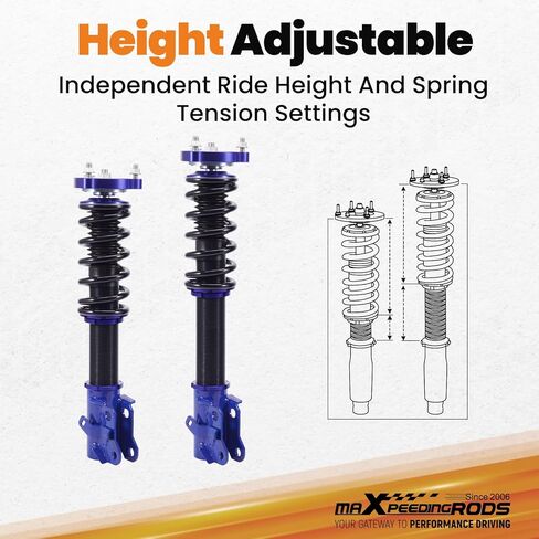 maxpeedingrods Coilovers for Honda Civic 2006-2011، لـ Acura CSX 2006-2011، طقم تعليق Coilovers قابل للتعديل للارتفاع، طقم خفض دعامات امتصاص الصدمات المسبقة باللون الأزرق in Kuwait