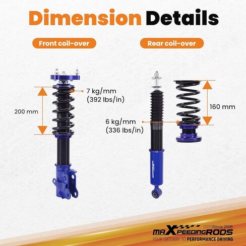 maxpeedingrods Coilovers for Honda Civic 2006-2011، لـ Acura CSX 2006-2011، طقم تعليق Coilovers قابل للتعديل للارتفاع، طقم خفض دعامات امتصاص الصدمات المسبقة باللون الأزرق in Kuwait