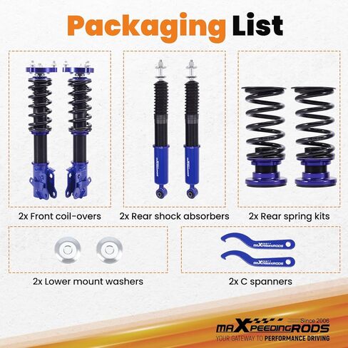 maxpeedingrods Coilovers for Honda Civic 2006-2011، لـ Acura CSX 2006-2011، طقم تعليق Coilovers قابل للتعديل للارتفاع، طقم خفض دعامات امتصاص الصدمات المسبقة باللون الأزرق in Kuwait