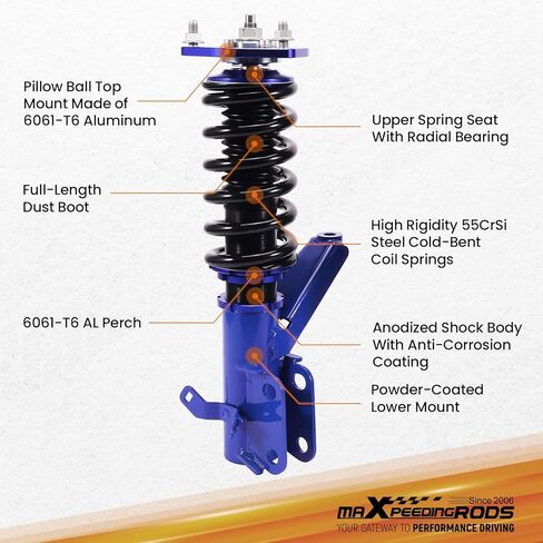 maxpeedingrods Coilovers لسيارة Honda Civic DX/EX/GX/HX/LX/Si 2001-2005، طقم تعليق كويلوفيرز قابل للتعديل للارتفاع، دعامات ممتصة للصدمات معدة مسبقًا، طقم خفض أزرق in Kuwait