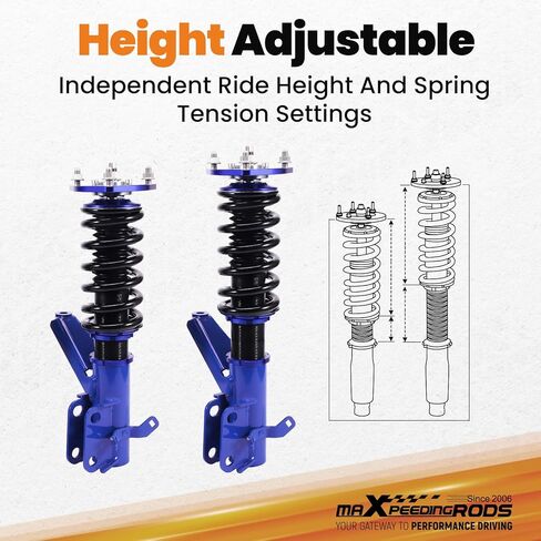 maxpeedingrods Coilovers لسيارة Honda Civic DX/EX/GX/HX/LX/Si 2001-2005، طقم تعليق كويلوفيرز قابل للتعديل للارتفاع، دعامات ممتصة للصدمات معدة مسبقًا، طقم خفض أزرق in Kuwait