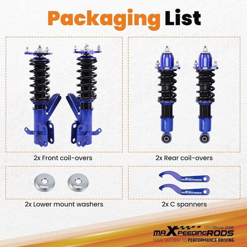 maxpeedingrods Coilovers لسيارة Honda Civic DX/EX/GX/HX/LX/Si 2001-2005، طقم تعليق كويلوفيرز قابل للتعديل للارتفاع، دعامات ممتصة للصدمات معدة مسبقًا، طقم خفض أزرق in Kuwait