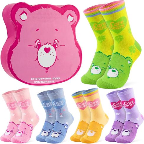 احصل على 5 جوارب من Trend Care Bears للنساء والمراهقات، الولايات المتحدة 5-10، جوارب قطنية ملونة في صندوق قابل لإعادة الاستخدام، هدايا لطيفة للنساء in Saudi Arabia
