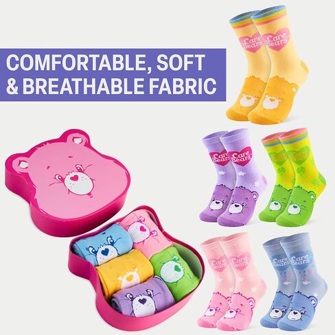 احصل على 5 جوارب من Trend Care Bears للنساء والمراهقات، الولايات المتحدة 5-10، جوارب قطنية ملونة في صندوق قابل لإعادة الاستخدام، هدايا لطيفة للنساء in Saudi Arabia