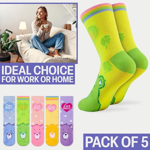 احصل على 5 جوارب من Trend Care Bears للنساء والمراهقات، الولايات المتحدة 5-10، جوارب قطنية ملونة في صندوق قابل لإعادة الاستخدام، هدايا لطيفة للنساء in Saudi Arabia