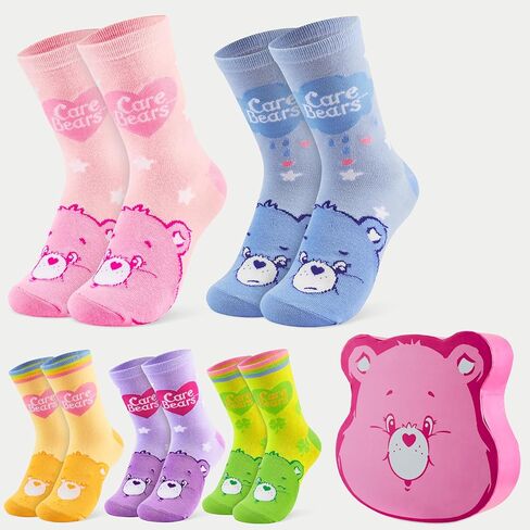 احصل على 5 جوارب من Trend Care Bears للنساء والمراهقات، الولايات المتحدة 5-10، جوارب قطنية ملونة في صندوق قابل لإعادة الاستخدام، هدايا لطيفة للنساء in Saudi Arabia