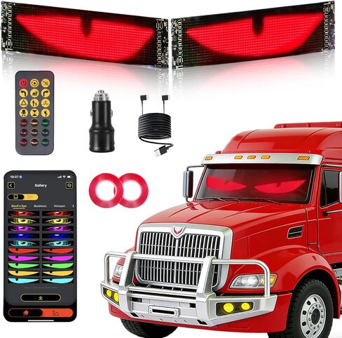 2 قطعة عيون LED للزجاج الأمامي للسيارة، 23.4 بوصة × 4.7 بوصة ضوء عيون الشيطان للزجاج الأمامي، عيون سيارة قابلة للبرمجة، لوحة مصفوفة LED مرنة مع التطبيق وجهاز التحكم عن بعد، عيون LED للسيارة والشاحنة ونافذة سيارات الدفع الرباعي in Kuwait
