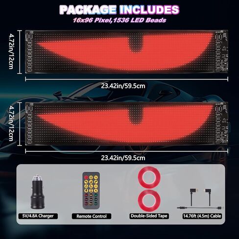 2 قطعة عيون LED للزجاج الأمامي للسيارة، 23.4 بوصة × 4.7 بوصة ضوء عيون الشيطان للزجاج الأمامي، عيون سيارة قابلة للبرمجة، لوحة مصفوفة LED مرنة مع التطبيق وجهاز التحكم عن بعد، عيون LED للسيارة والشاحنة ونافذة سيارات الدفع الرباعي in Kuwait