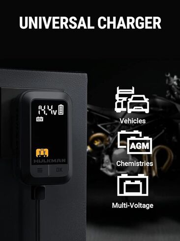شاحن بطارية السيارة HULKMAN Sigma 1 - شاحن ذكي أوتوماتيكي 1A 6V/12V، وحافظ البطارية، ومزيل الكبريت مع واجهة ذكية in Kuwait