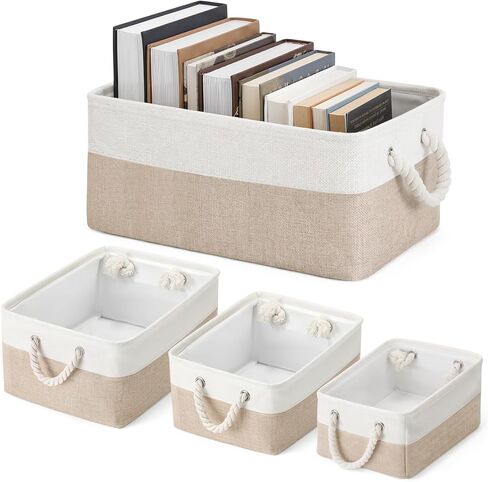 3 Pcs Storage Basket for Organizer 3 Sizes Foldable Fabric Storage Bins with Rope Handles Book Lover Gift for Organizing Shelves Books Clothes Toys Towels for Living Room Office Library in Saudi Arabia