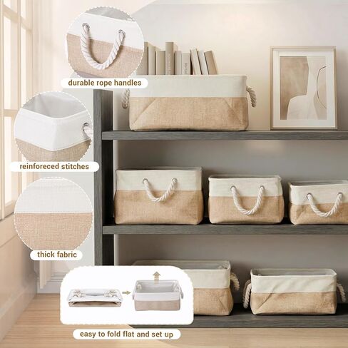 3 Pcs Storage Basket for Organizer 3 Sizes Foldable Fabric Storage Bins with Rope Handles Book Lover Gift for Organizing Shelves Books Clothes Toys Towels for Living Room Office Library in Saudi Arabia