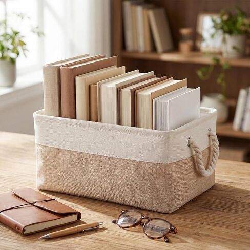 3 Pcs Storage Basket for Organizer 3 Sizes Foldable Fabric Storage Bins with Rope Handles Book Lover Gift for Organizing Shelves Books Clothes Toys Towels for Living Room Office Library in Saudi Arabia
