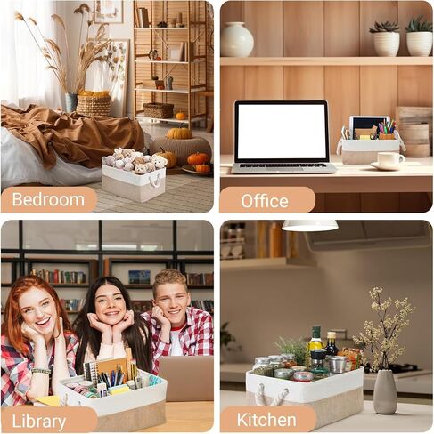 3 Pcs Storage Basket for Organizer 3 Sizes Foldable Fabric Storage Bins with Rope Handles Book Lover Gift for Organizing Shelves Books Clothes Toys Towels for Living Room Office Library in Saudi Arabia