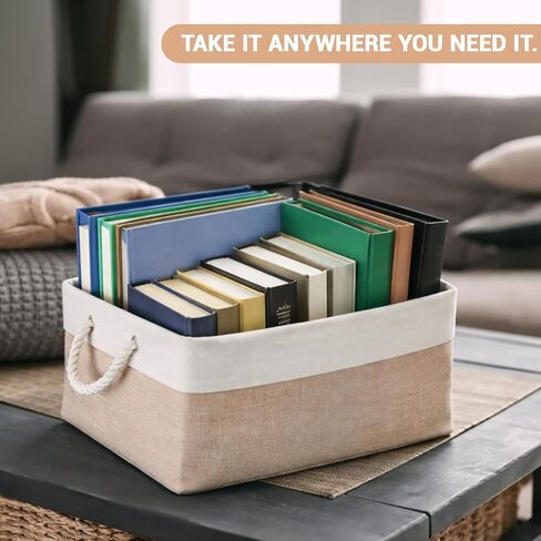 3 Pcs Storage Basket for Organizer 3 Sizes Foldable Fabric Storage Bins with Rope Handles Book Lover Gift for Organizing Shelves Books Clothes Toys Towels for Living Room Office Library in Saudi Arabia