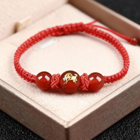 2026 New Year of Horse Red Bracelets Adjustable String Braided Bracelet Zodiac Animal Good Luck Braided Bracelet Chinese Feng Shui Lucky Amulet Protection Bracelets Jewelry for Women Men Chinese New Year Gift in Saudi Arabia