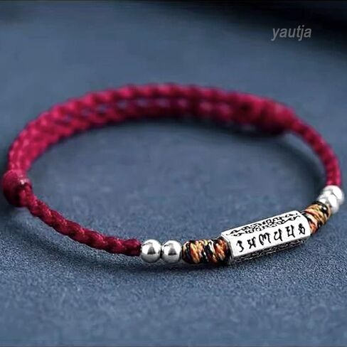 yautja Tibetan Buddhist Red String Bracelet with Tibetan Silver Om Mani Padme Hum Adjustable Handmade Spiritual Amulet Lucky Protection Adjustable Red Buddha Bracelet Yoga Prayer Jewelry Gift for Women in Saudi Arabia