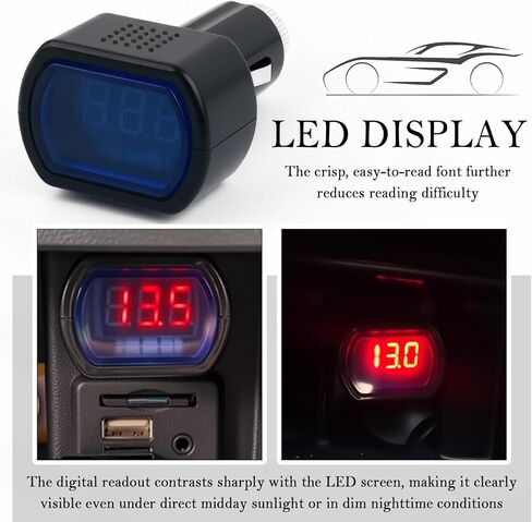 مقياس جهد ولاعة سجائر السيارة مع شاشة رقمية LED، مقياس جهد سيارة صغير لمراقبة حالة الفولتية لبطارية السيارة، مقياس الفولتميتر بمقبس 24 فولت/12 فولت كمقياس لجهد البطارية in Kuwait