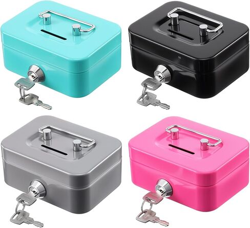 4 Pcs Small Metal Cash Box with Lock and Slot, Money Box, Piggy Bank, Coin Bank for Gifts, 4.5 x 3.3 x 2.4 Inch, Multi-Color (Black, Green, Gray, Pink) in Saudi Arabia
