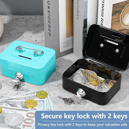 4 Pcs Small Metal Cash Box with Lock and Slot, Money Box, Piggy Bank, Coin Bank for Gifts, 4.5 x 3.3 x 2.4 Inch, Multi-Color (Black, Green, Gray, Pink) in Saudi Arabia