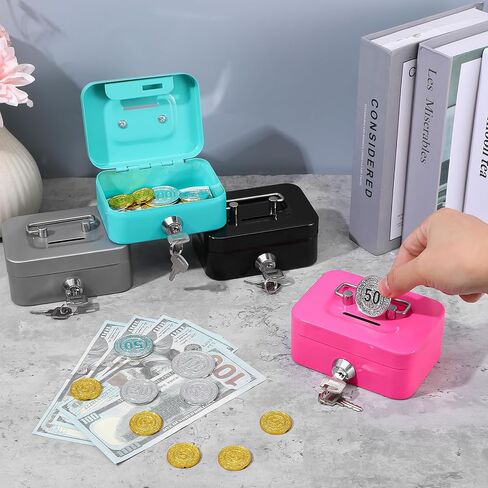 4 Pcs Small Metal Cash Box with Lock and Slot, Money Box, Piggy Bank, Coin Bank for Gifts, 4.5 x 3.3 x 2.4 Inch, Multi-Color (Black, Green, Gray, Pink) in Saudi Arabia