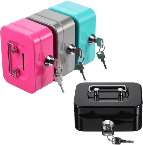 4 Pcs Small Metal Cash Box with Lock and Slot, Money Box, Piggy Bank, Coin Bank for Gifts, 4.5 x 3.3 x 2.4 Inch, Multi-Color (Black, Green, Gray, Pink) in Saudi Arabia