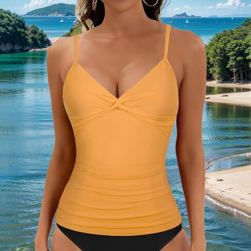 Tankini Tops for Women Swimwear Tummy Control Swim Top Front Twist Bathing Suits Top in Saudi Arabia