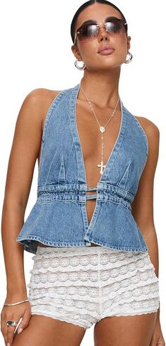 Princess Polly Sequoia Denim Chambray Corset Crop Top in Saudi Arabia