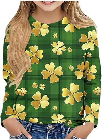 St Patricks Day Shirt for Girls Long Sleeve Cute Graphic Outfits Teens Kids Irish Shamrock Clothes in Saudi Arabia
