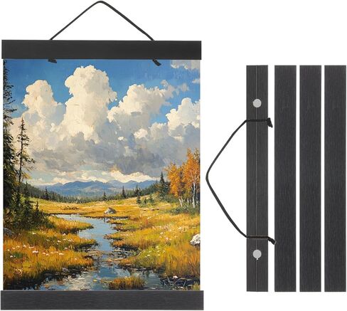 PATIKIL 2 Set Magnetic Poster Hanger Frame 24 Inch Wooden Magnet Picture Hangers Frames Wide Hanging Kit for Photos, Pictures, Artwork, Maps, Dark Brown in Saudi Arabia
