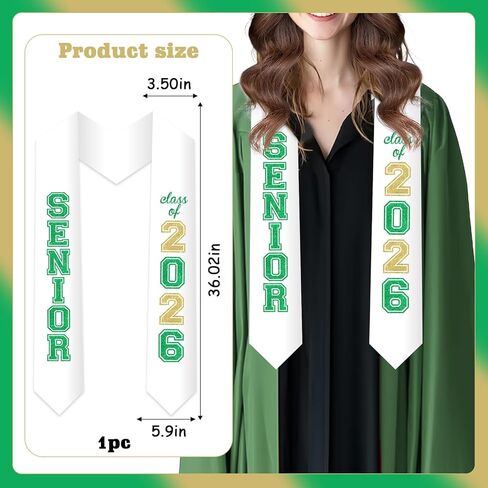 جولي بوم التخرج الكبير سرق فئة 2026 أخضر، وشاح شرف التخرج مع حرف لامع فئة 2026 هدية إكسسوار التخرج الليلية لحفل التخرج تهنئة حفلة التخرج in Saudi Arabia