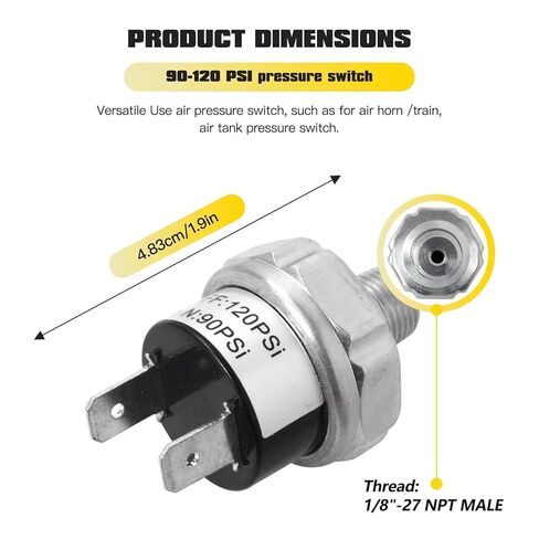 Homesweet Air Pressure Switch 90-120 PSI Pressure Switch 1/8"-27 NPT 24V 12V Pressure Switch Air Compressor Pressure Switch 120PSI Pressure Controller 90PSI Low Pressure Switch in Saudi Arabia