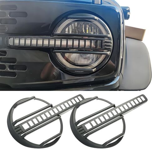 غطاء واقي للمصابيح الأمامية الأمامية واقي الكسوة لسيارة Ford Bronco 2021-2025 ملحقات مجموعة أدوات حماية المصابيح الأمامية الخارجية (أسود غير لامع) in Kuwait
