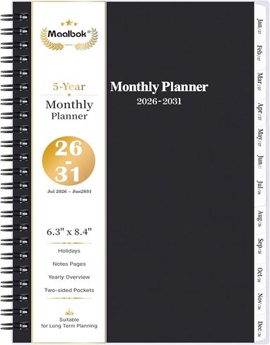 مخطط/تقويم شهري 2024-2028 - مخطط شهري لمدة 5 سنوات 2024-2028 مع علامات التبويب، يناير 2024 - ديسمبر 2028، 6.4 بوصة × 8.5 بوصة، 60 مخطط شهري، جيب على الجانبين، 9 صفحات ملاحظات، مناسب للتخطيط طويل المدى in Kuwait