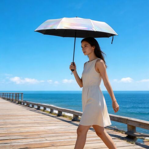 Holographic Iridescent Folding Umbrella, Compact Portable Travel Umbrella for Rain Windproof UV Protection Sun Umbrella in Saudi Arabia