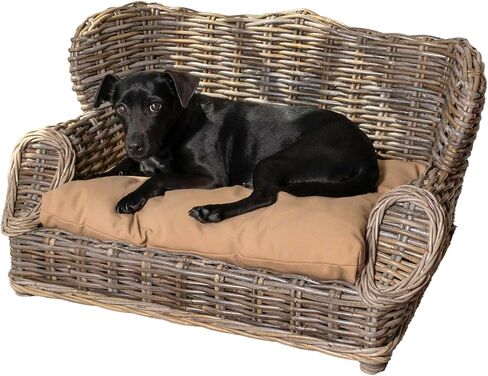 DBD1004A Classic 27.5" x 18" Mediterranean Handwoven Rattan Dog Daybed with Machine-Washable Cushion, Kubu Gray in Kuwait