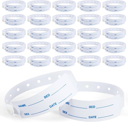 50 Pcs Vinyl Wristbands Patient Events Identification ID Name Bands Adjustable Medical Shield Snap Wristband Extended Wear Secure Bracelets Waterproof Disposable Wristband for Hospital in Saudi Arabia