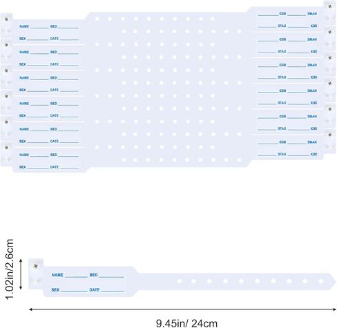 50 Pcs Vinyl Wristbands Patient Events Identification ID Name Bands Adjustable Medical Shield Snap Wristband Extended Wear Secure Bracelets Waterproof Disposable Wristband for Hospital in Saudi Arabia