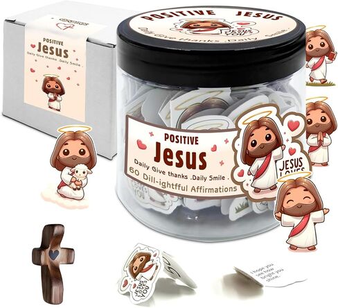 Positive Jesus Cards Jar with Walnut Cross – 60 Double-Sided Affirmation & Scripture Cards, Emotional Support Christian Gift for Women, Teens, Friends, Catholic Gifts, Bible Encouragement Jar in Saudi Arabia