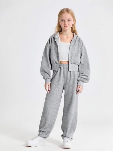 Girls 3 Piece Outfits Tracksuit Cami Top Zip Hoodie Sweatshirts and Jogger Sweatpant Set Sweatsuit Pant Set 13-16 Y in Kuwait