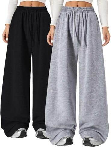 Nivne Tco Tween 2pcs Girls Pants Set Casual Drawstring Waist Baggy Lounge Wide Leg Pants with Slant Pockets in Saudi Arabia
