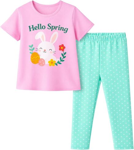 HILEELANG Toddler Little Girls 2-7T Easter Spring Bunny Graphic Tee and Leggings Outfit Set in Saudi Arabia