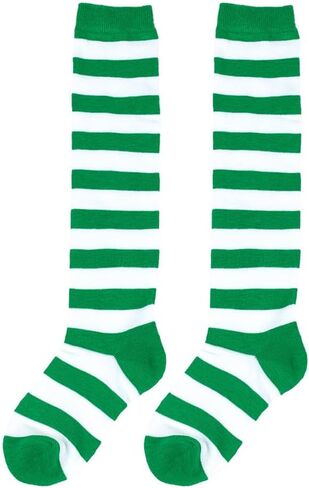 Kids Boys Girls Socks Knee High Green White Stripes Novelty Costume for Holidays Saint Patrick Day for 7-12Y in Saudi Arabia