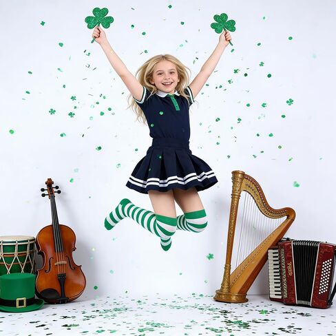 Kids Boys Girls Socks Knee High Green White Stripes Novelty Costume for Holidays Saint Patrick Day for 7-12Y in Saudi Arabia