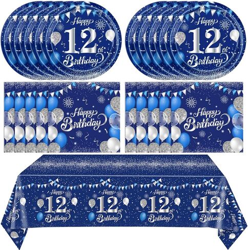 Blue 100th Birthday Decorations for Men Navy Blue Silver Happy 100th Birthday Tableware Set Include Birthday Plates Napkins Tablecloth for 100th Birthday Anniversary Party Decorations Supplies in Kuwait