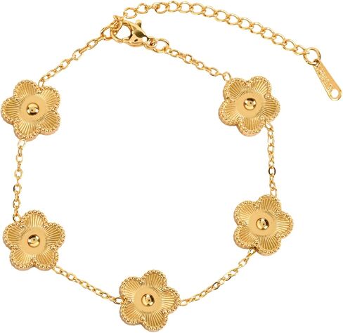 Women's Four-Leaf Clover Bracelet Hypoallergenic Stainless Steel 18K Gold Plated Adjustable for Women Lucky Clover Bracelet four leaf Clover jewelry in Saudi Arabia
