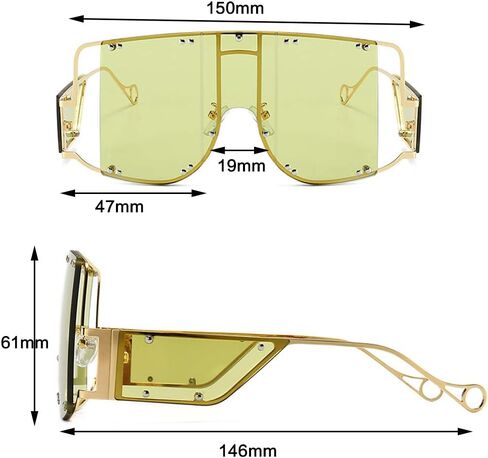 Unisex Fashion Square Sunglasses, Oversized Mirror Design, Metal Rivet Detail, Anti-Glare in Saudi Arabia