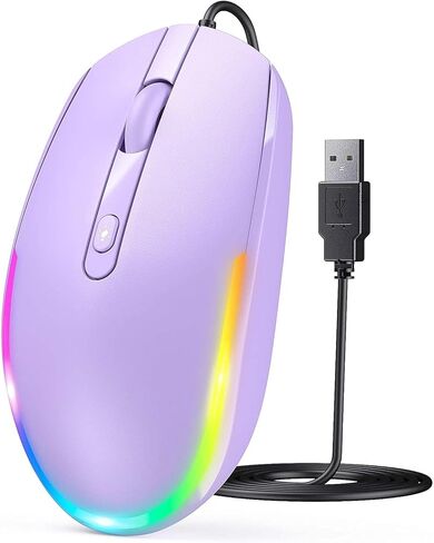 seenda Wired Mouse, RGB Backlit 1600 DPI Corded Mouse for Laptop/PC, Purple | Plug-and-play with quiet clicks and optical tracking for laptop, PC, Chromebook, desktop, office, school, and home in Kuwait