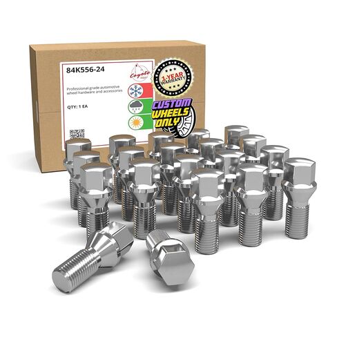 Wheel Accessories Parts Set of 20 Chrome 14x1.5 Lug Bolts Locking Spline Conical Seat with 24 mm Shank Length Small Diameter Lug Bolt with Dual Hex Key for Aftermarket Wheels (24mm, Chrome, M14x1.50) in Kuwait